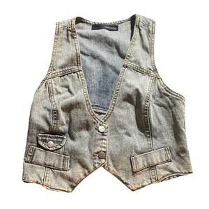 Grunge Y2K Furst Premium Denim Vest Button Front Size 10 Utility Cargo Style